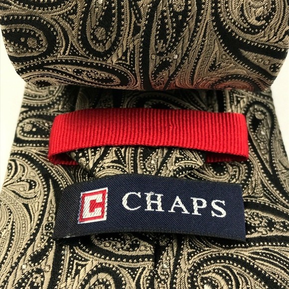 CHAPS Tie Men's 100% Silk Necktie Designer PAISLEY Black Tan Classic Wide 57.5" - Picture 3 of 10